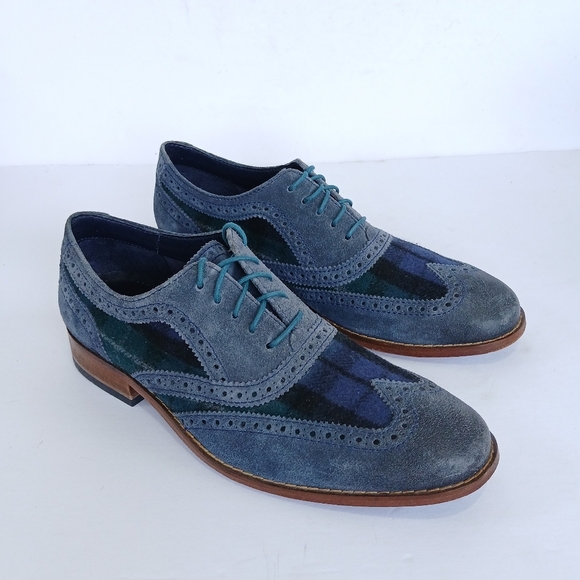 Cole Haan Air Colton Wingtip Oxford Plaid Navy - Picture 3 of 8